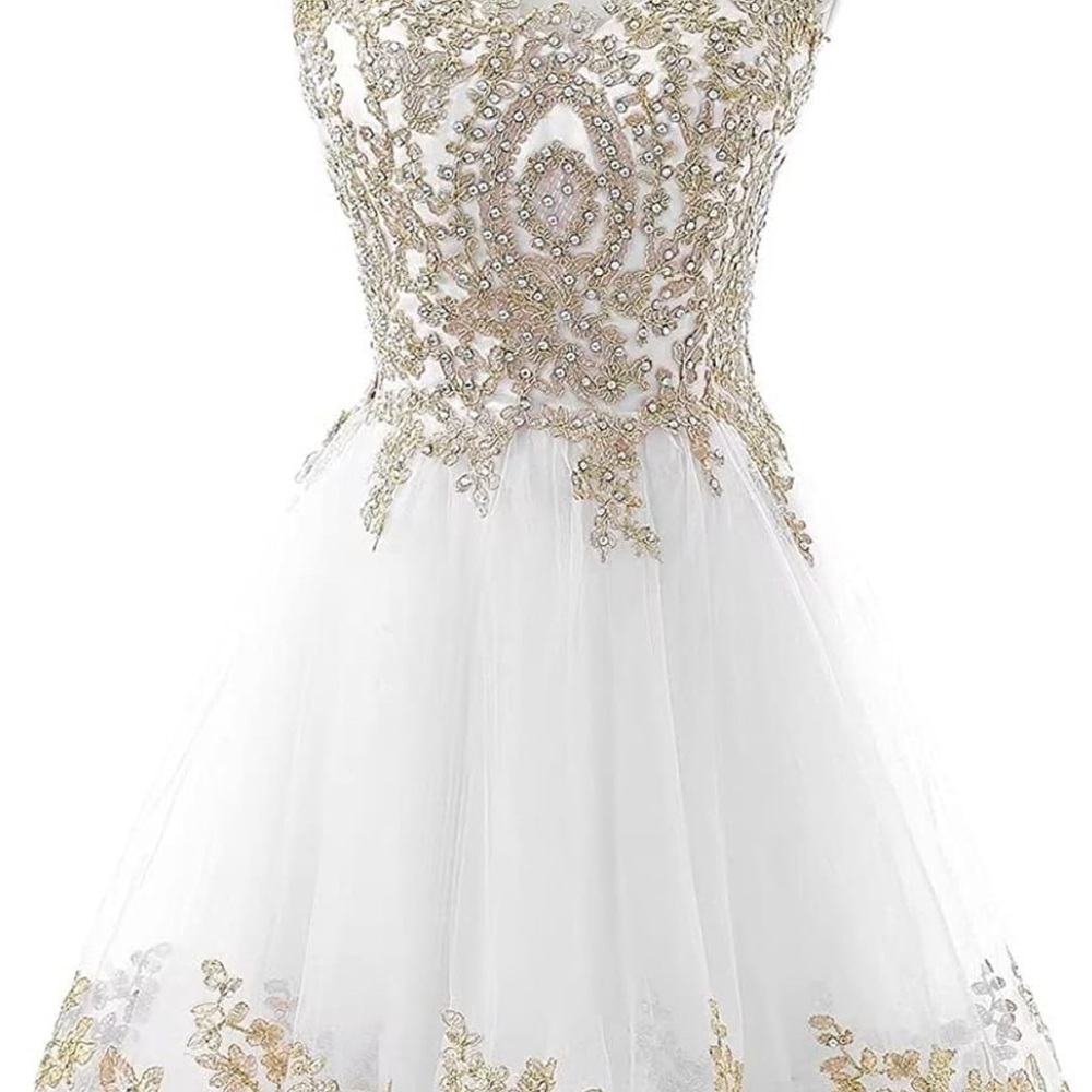 Elegant White and Gold Embellished Dress